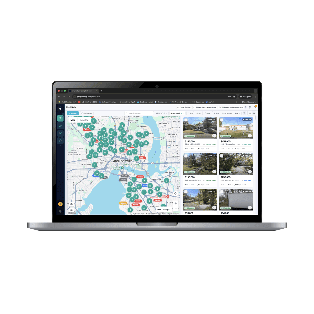 ProPilot deal map showing live US property listings